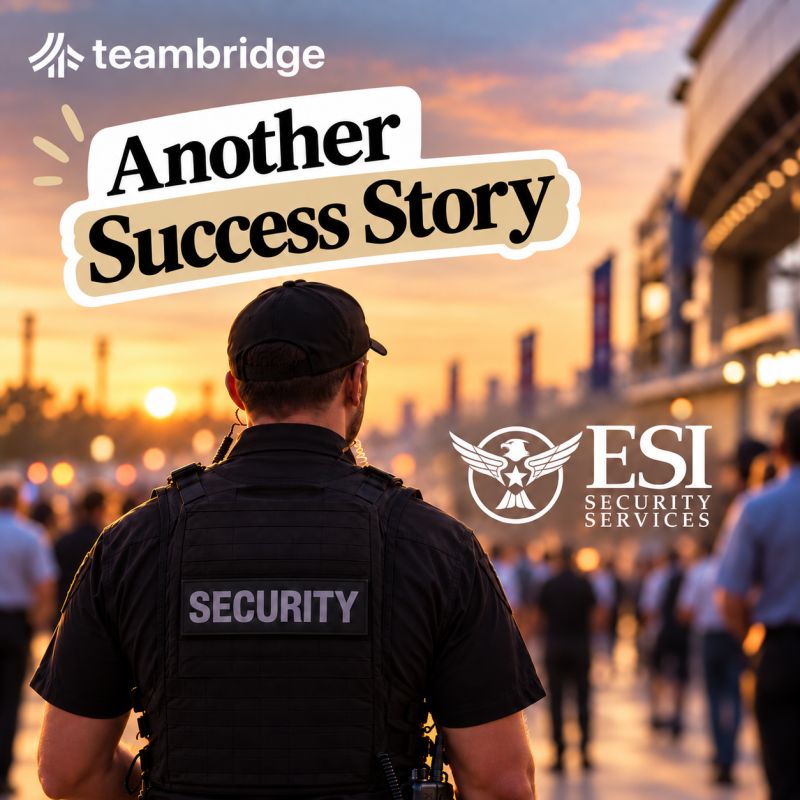 Teambridge and ESI Security Services launch artwork featuring a security officer and the words Another Success Story